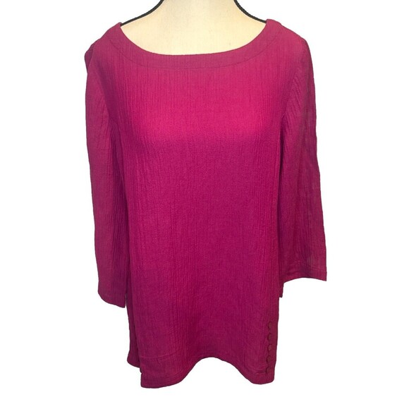 Women’s Soft Surroundings PINK Ramie Rayon Tunic Top Gauze Textured Buttons Sz M - Picture 1 of 9